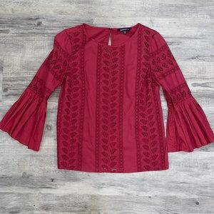 Express Maroon Eyelet Ruffled Bell Sleeve Shirt